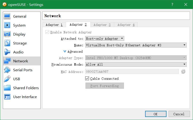Configure network in VirtualBox